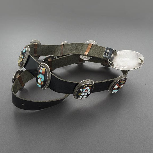 Beverly Etsate Concho Belt With Inlay Kachinas - Turquoise & Tufa