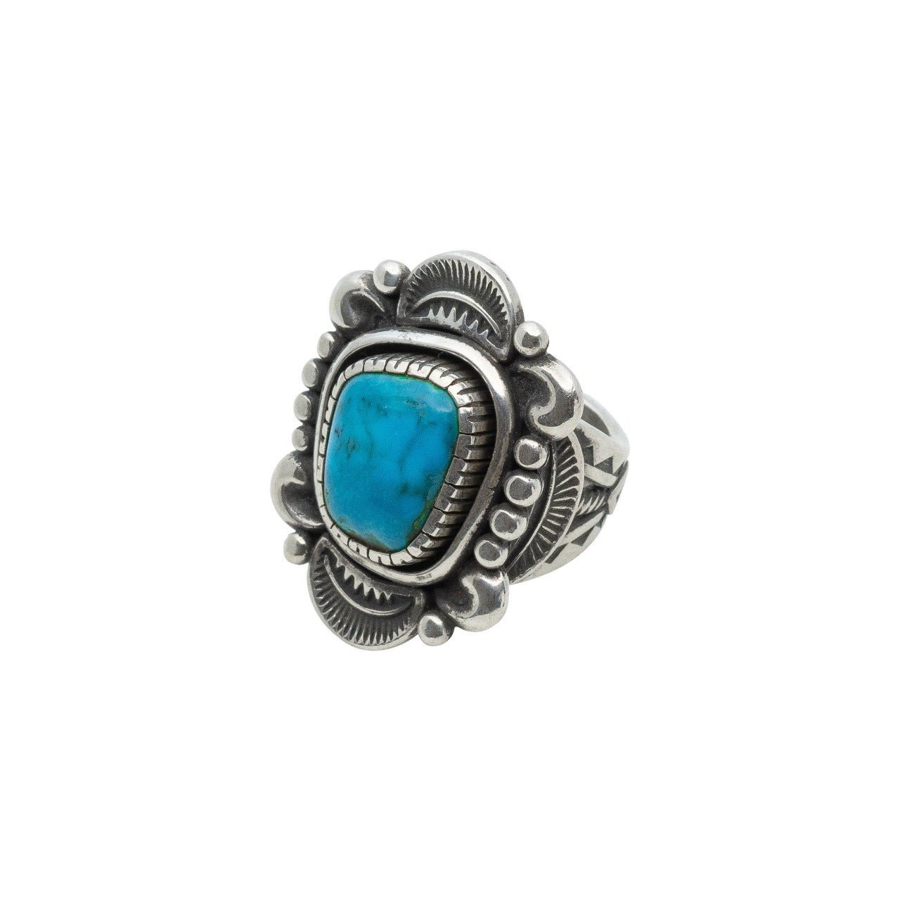 Clendon Pete Ring of Natural Morenci Turquoise - Turquoise & Tufa