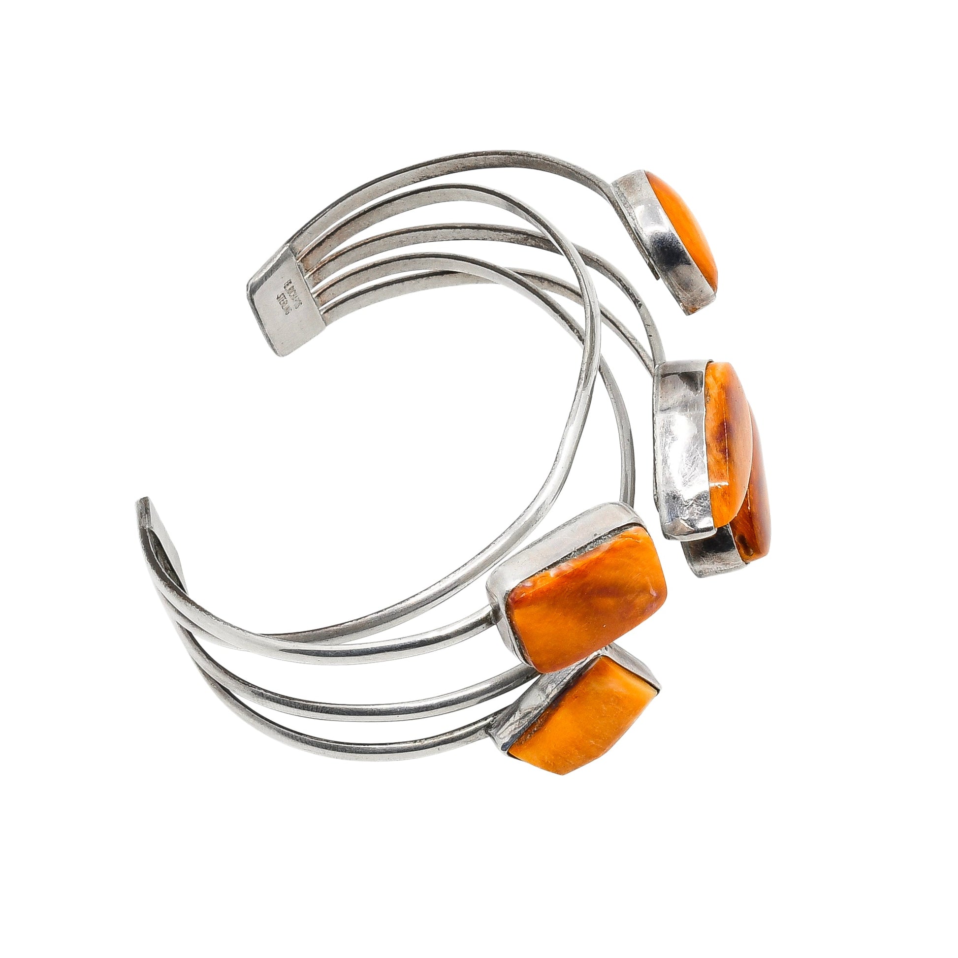 Contemporary Navajo Bracelet of Orange Spiny Oyster By Eloise Richards - Turquoise & Tufa
