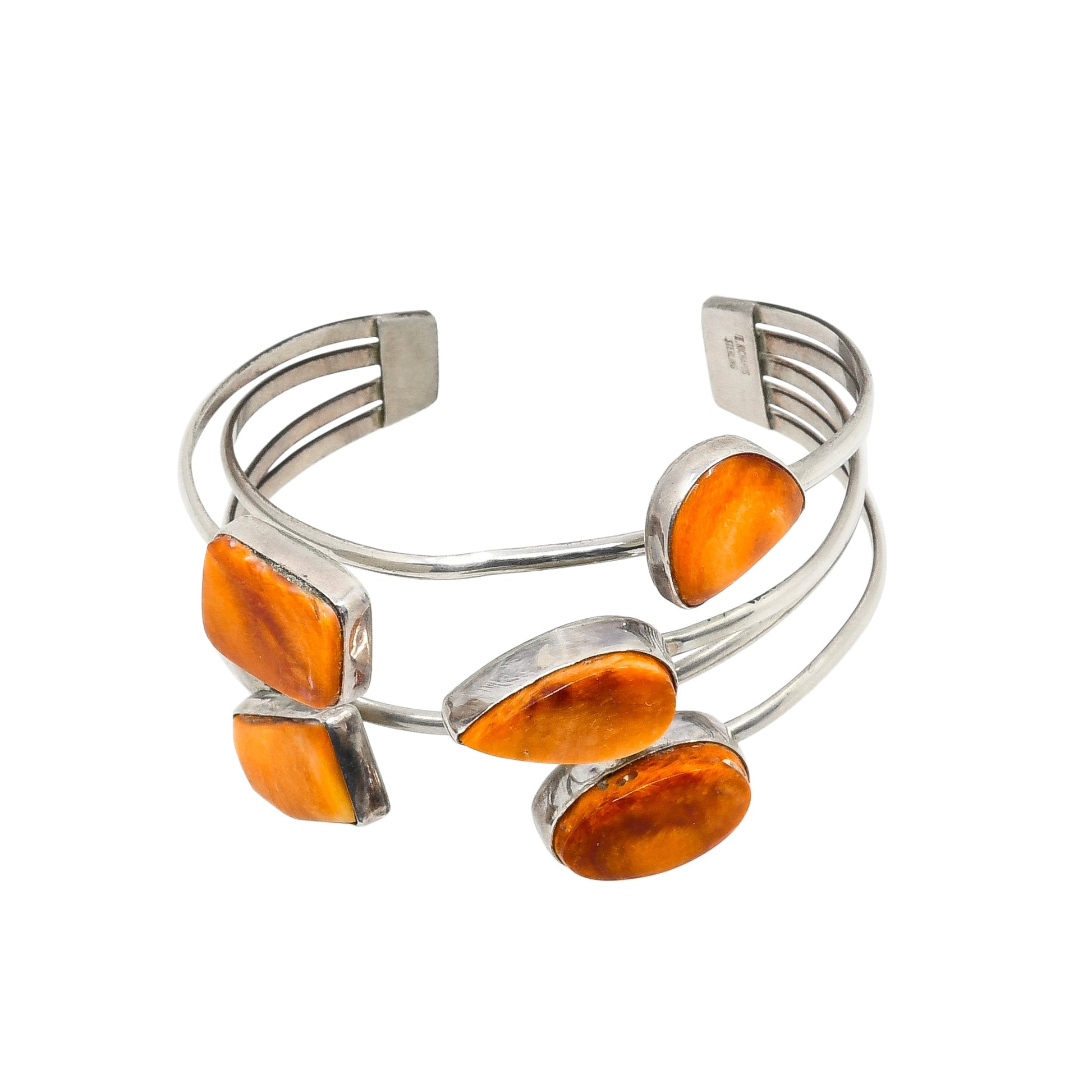 Contemporary Navajo Bracelet of Orange Spiny Oyster By Eloise Richards - Turquoise & Tufa