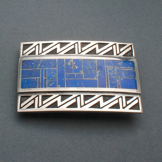 Contemporary Navajo Lightning Buckle With Inlay Lapis - Turquoise & Tufa