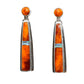 Contemporary Navajo Mosaic Inlay Dangle Earrings of Spiny Oyster By Cathy Webster - Turquoise & Tufa