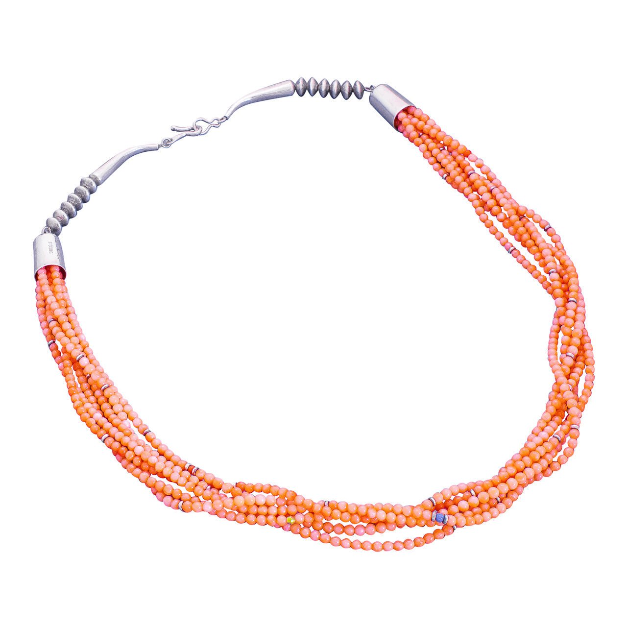 Contemporary Peach Coral Necklace By Jake & Irene Livingston - Turquoise & Tufa