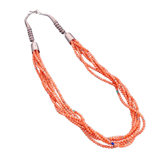 Contemporary Peach Coral Necklace By Jake & Irene Livingston - Turquoise & Tufa