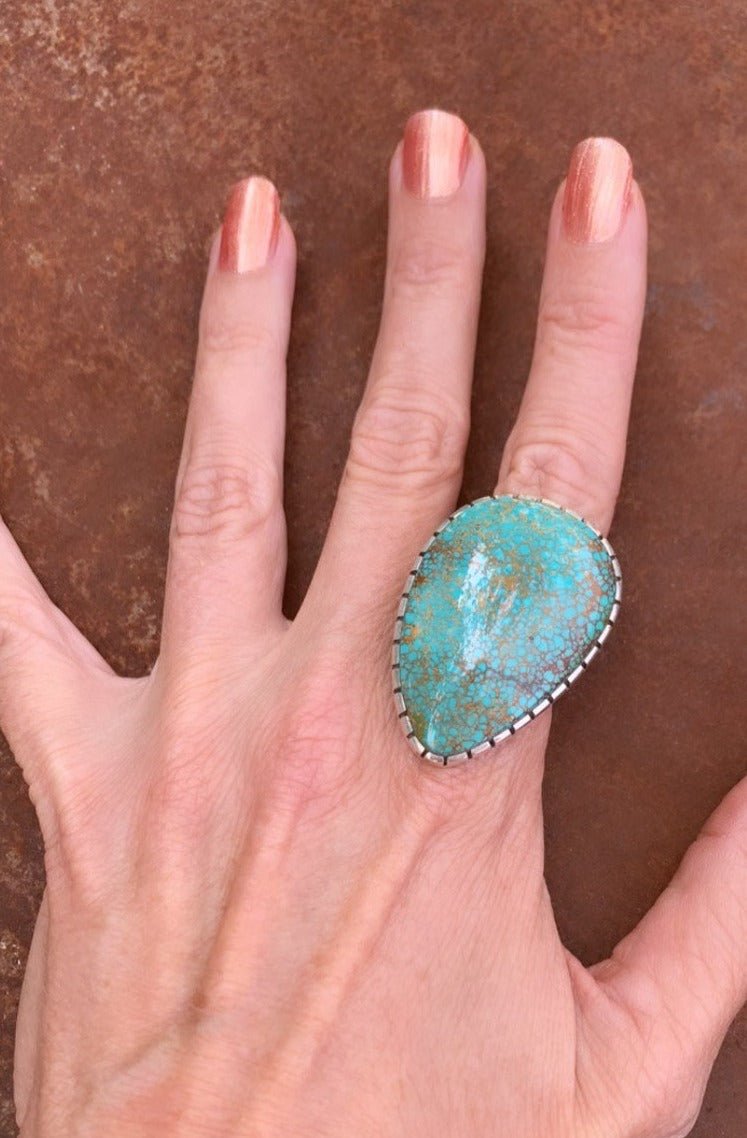 Darryl Dean Begay Ring of High Grade Number Eight Turquoise - Turquoise & Tufa