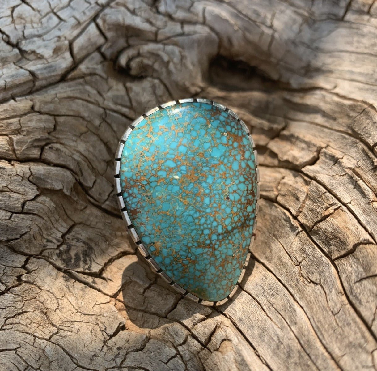 Darryl Dean Begay Ring of High Grade Number Eight Turquoise - Turquoise & Tufa