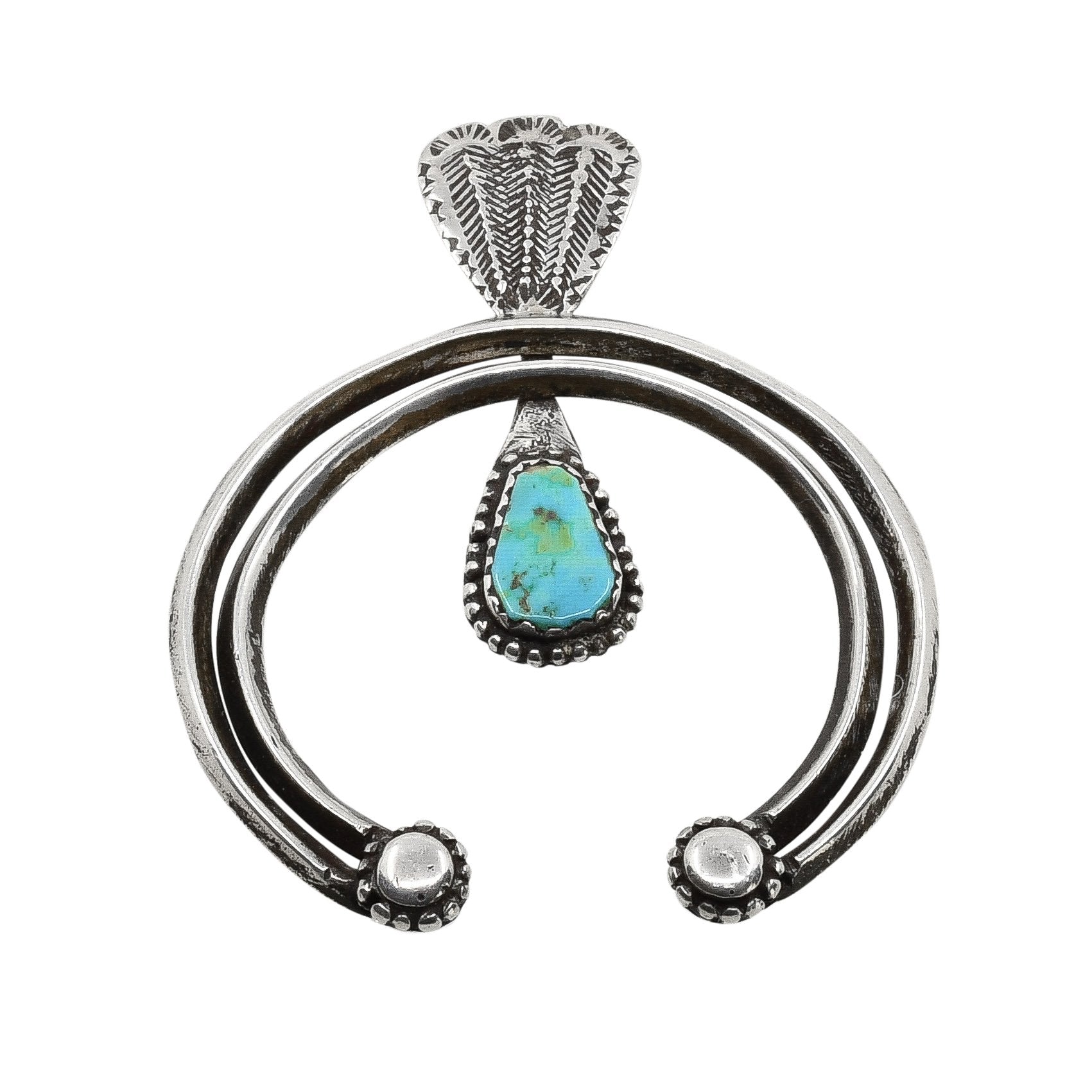 Early Navajo Double Naja Pendant of Silver and Turquoise – Turquoise & Tufa