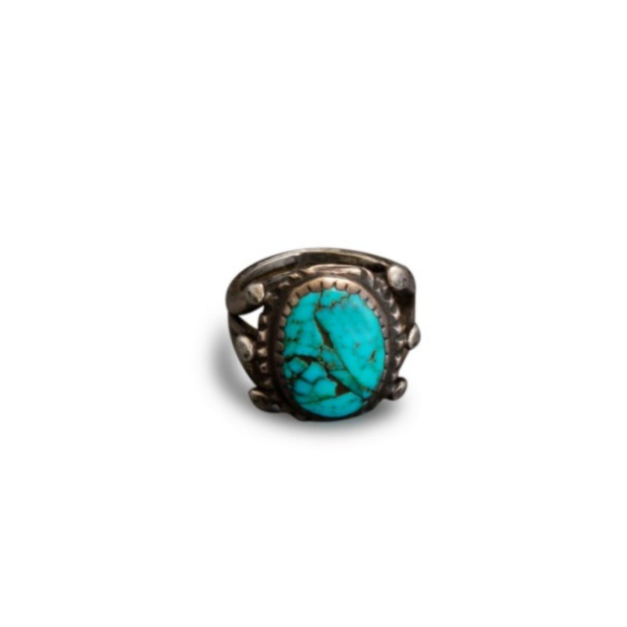 Early Turquoise Ring With Cracked Stone - Turquoise & Tufa