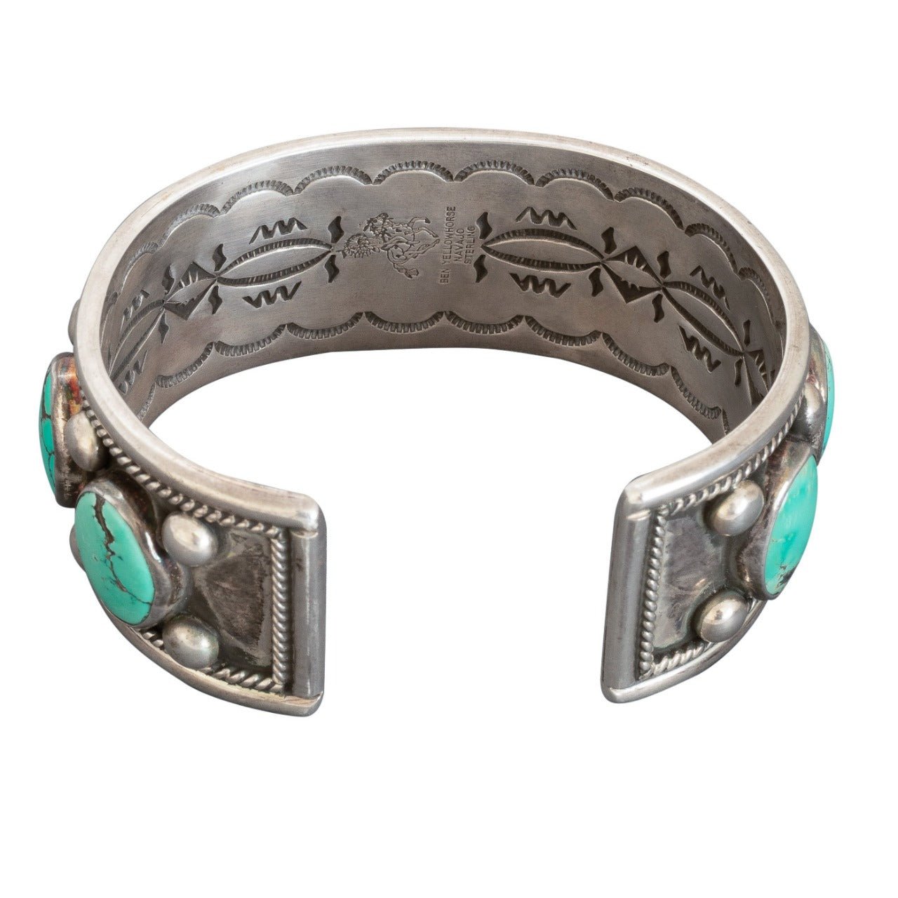 Extra Large Vintage Navajo Row Bracelet of Natural Turquoise - Turquoise & Tufa