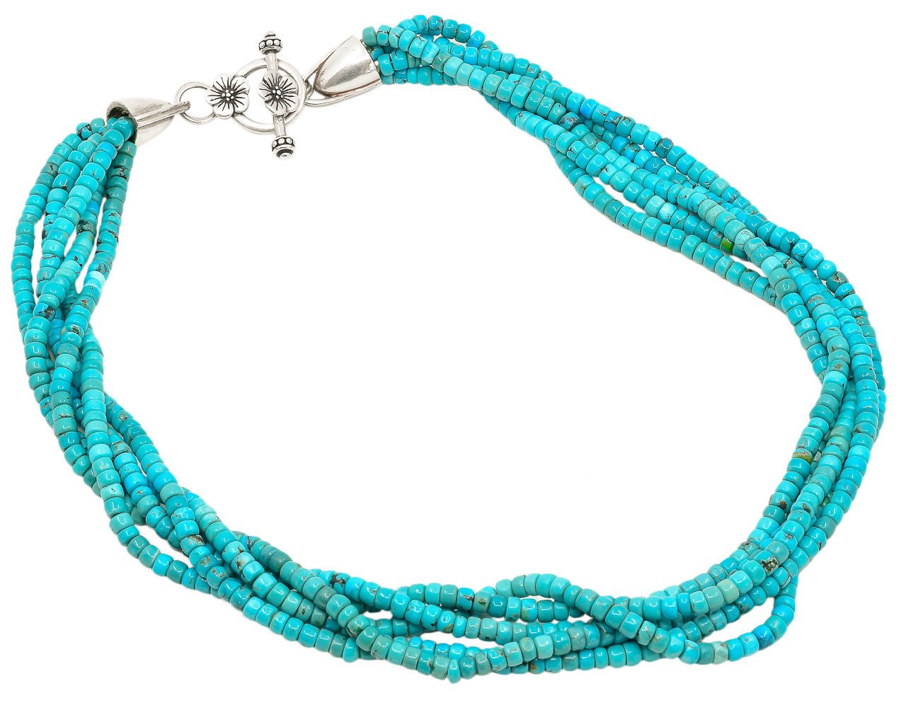 Five Strand Necklace of Deep Blue Turquoise Beads - Turquoise & Tufa