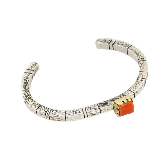 Gail Bird and Yazzie Johnson Bracelet of Natural Orange Mediterranean Coral - Turquoise & Tufa