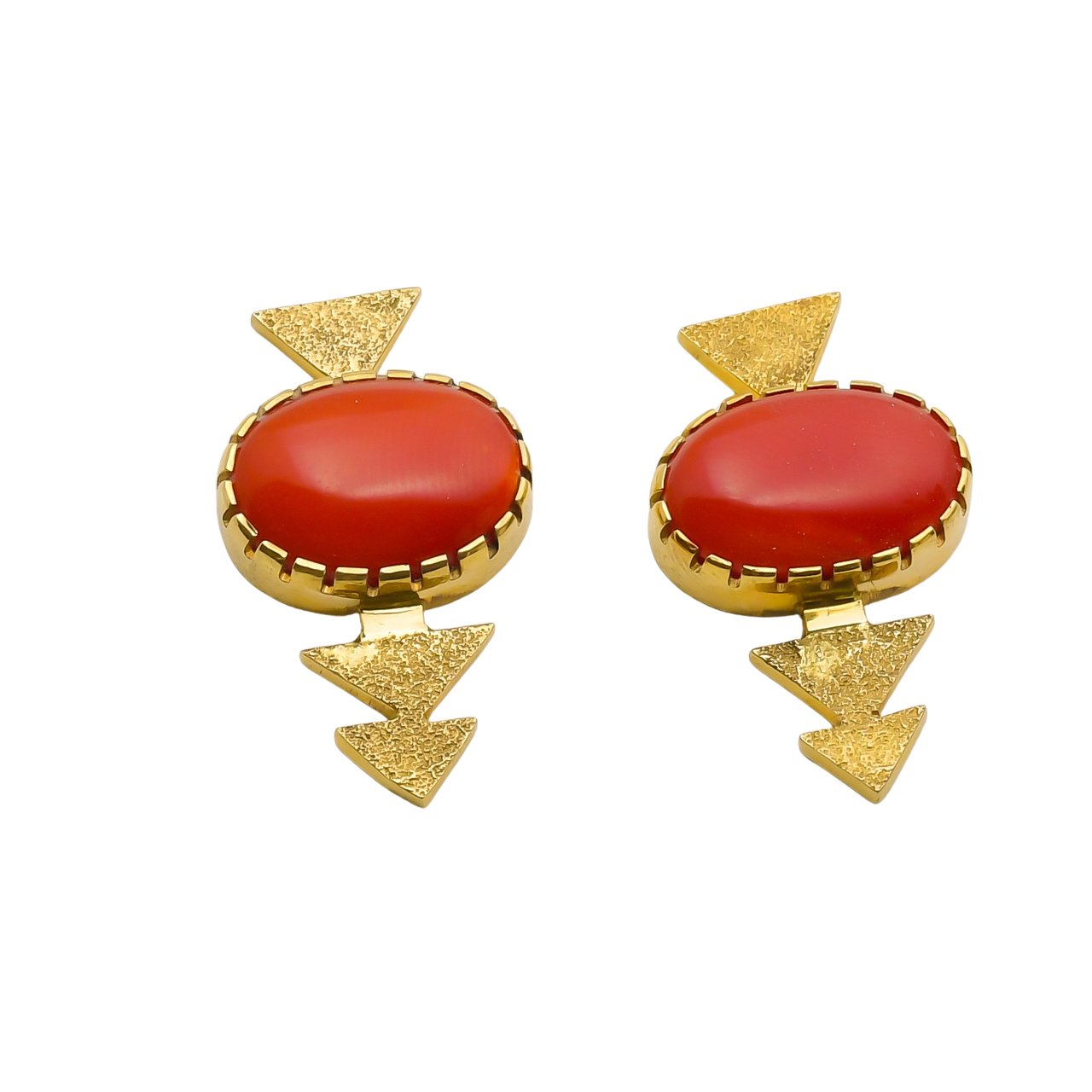 Gail Bird and Yazzie Johnson Earrings of Coral and 18k Gold - Turquoise & Tufa