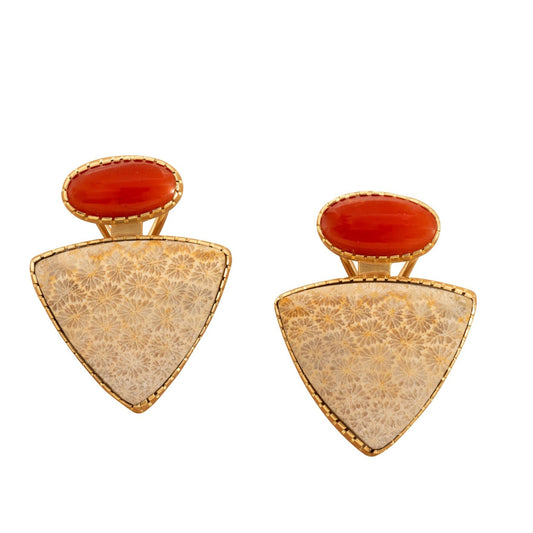 Gail Bird and Yazzie Johnson Earrings of Coral and Fossilized Alaskan Coral - Turquoise & Tufa