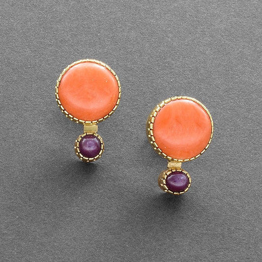 Gail Bird and Yazzie Johnson Earrings of Coral and Ruby - Turquoise & Tufa