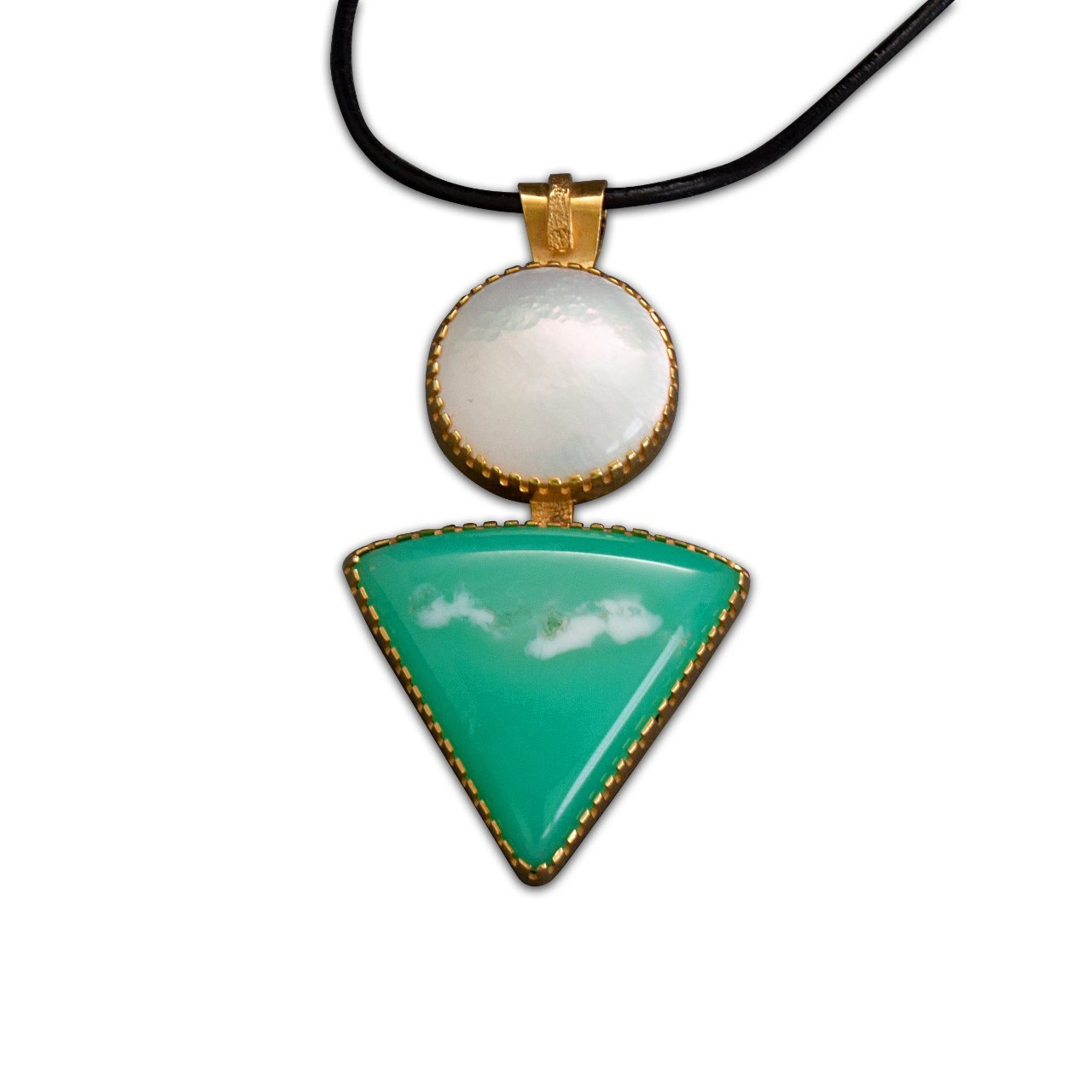 Gail Bird and Yazzie Johnson Pendant of 18kt Gold With Blister Pearl & Chrysocolla - Turquoise & Tufa