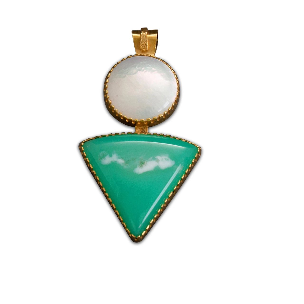 Gail Bird and Yazzie Johnson Pendant of 18kt Gold With Blister Pearl & Chrysocolla - Turquoise & Tufa