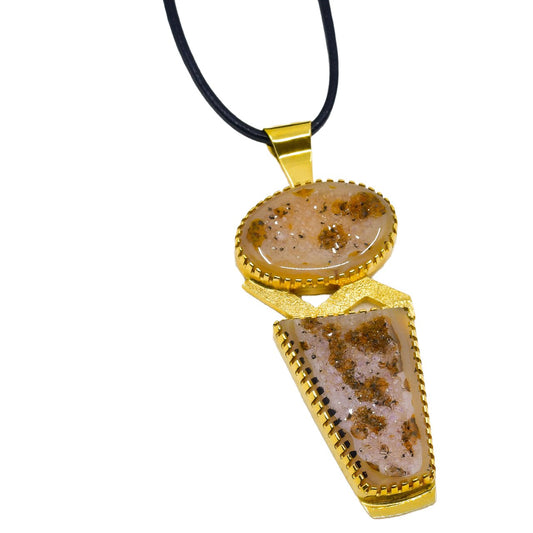 Gail Bird And Yazzie Johnson Pendant of Spotted Drusy Quartz in 18kt - Turquoise & Tufa