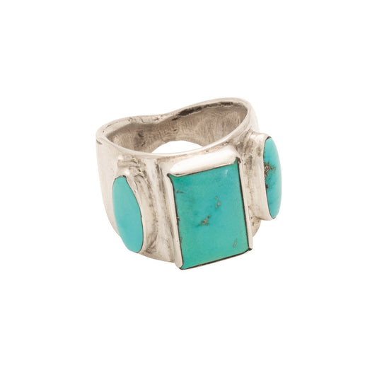 Greg Lewis Old Style Turquoise Ring - Turquoise & Tufa