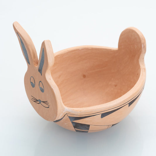 Handmade Easter Bunny Hopi Pottery Bowl By Kathleen Collateta - Turquoise & Tufa