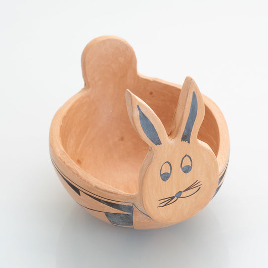 Handmade Easter Bunny Hopi Pottery Bowl By Kathleen Collateta - Turquoise & Tufa