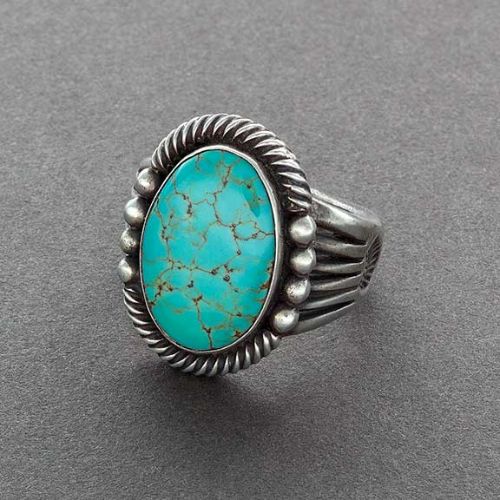Harry H. Begay Ring of Natural Turquoise and Silver - Turquoise & Tufa