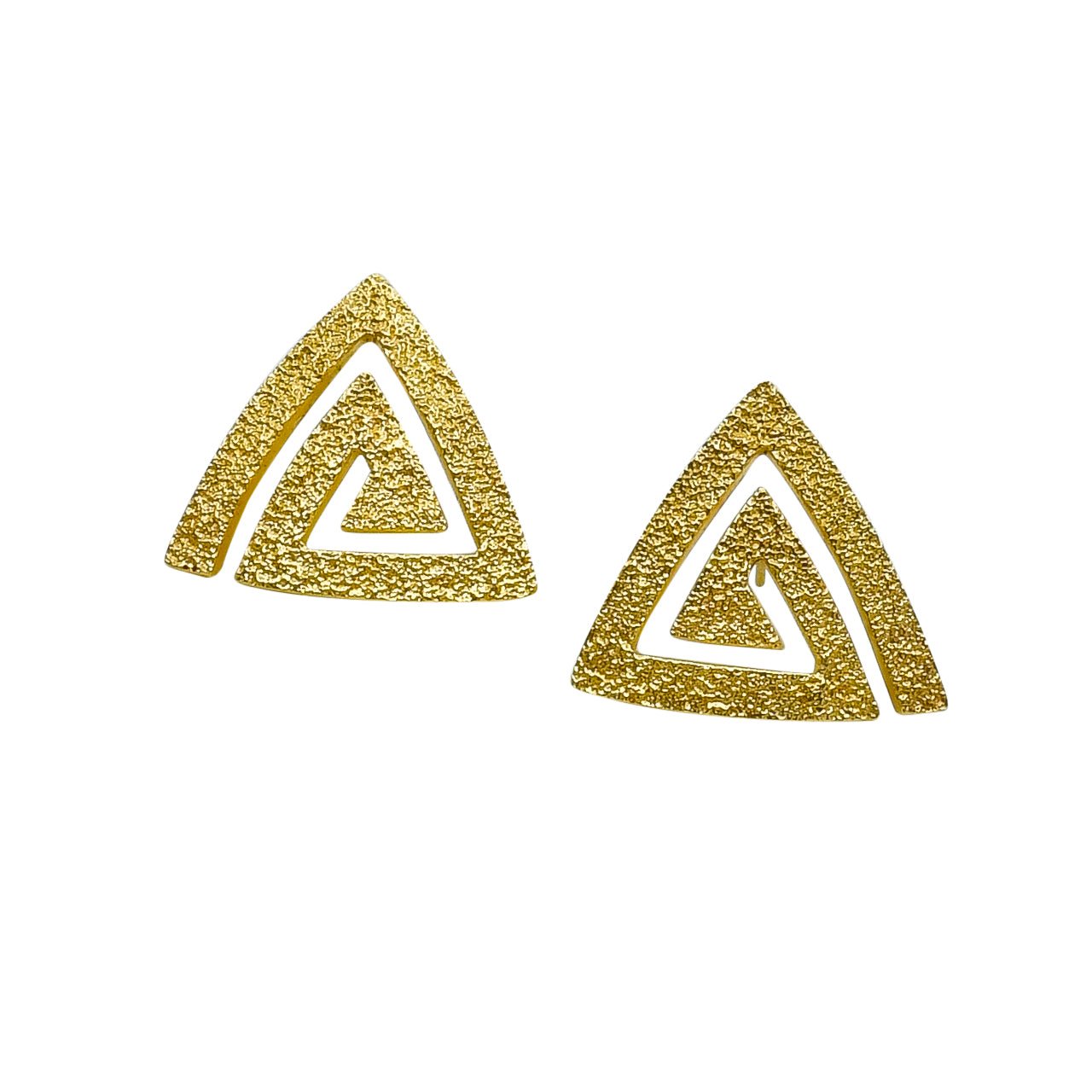 Harvey Begay Earrings of 14kt Gold Triangles - Turquoise & Tufa