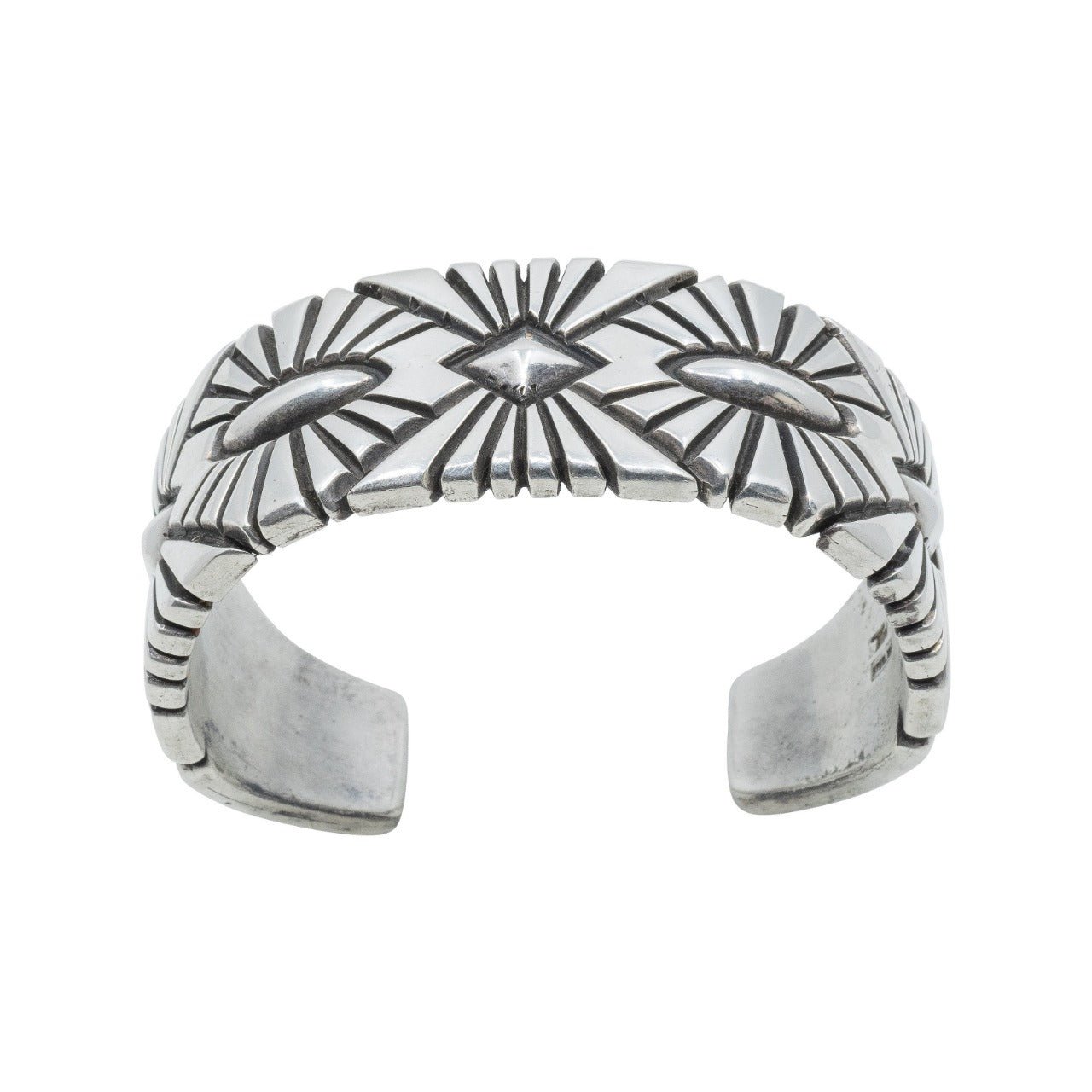 Heavy Gauge Navajo Silver Cuff By Thomas Jim - Turquoise & Tufa