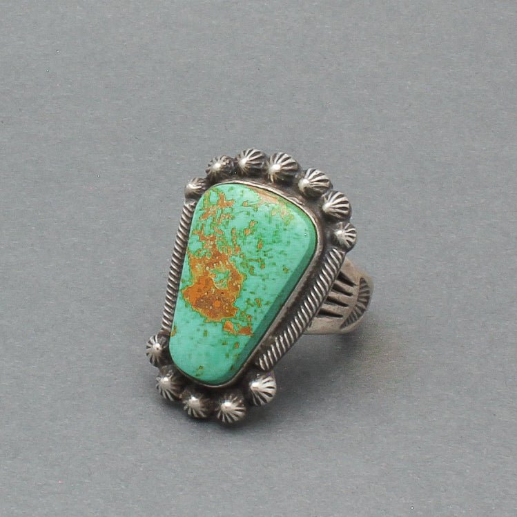 Heavy Navajo Ring of Silver and Natural Green Turquoise By Harry H. Begay - Turquoise & Tufa