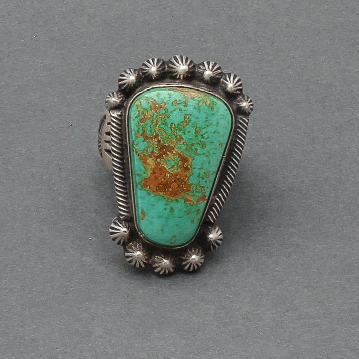 Heavy Navajo Ring of Silver and Natural Green Turquoise By Harry H. Begay - Turquoise & Tufa
