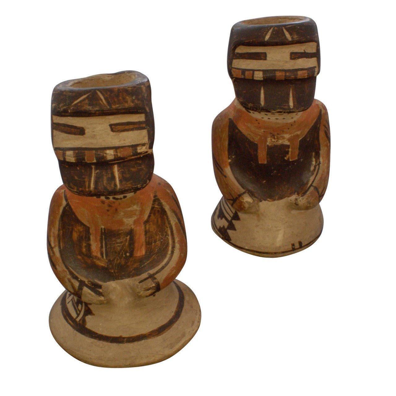 Historic Hopi Candlesticks of Longhair Katsina - Turquoise & Tufa