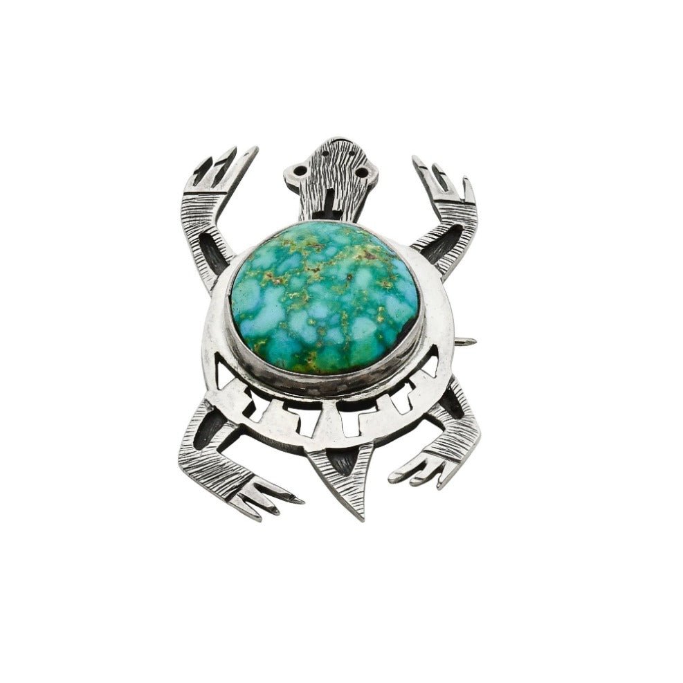 Hopi Turtle Pin Pendant With Turquoise - Turquoise & Tufa