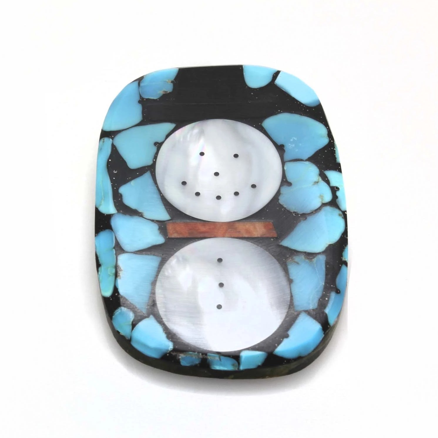 Inlay Snowman Pin Pendant by Mary Tafoya Santo Domingo Pueblo - Turquoise & Tufa