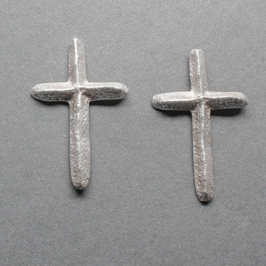 Ira Custer Earrings of Silver Tufa Cast Crosses - Turquoise & Tufa
