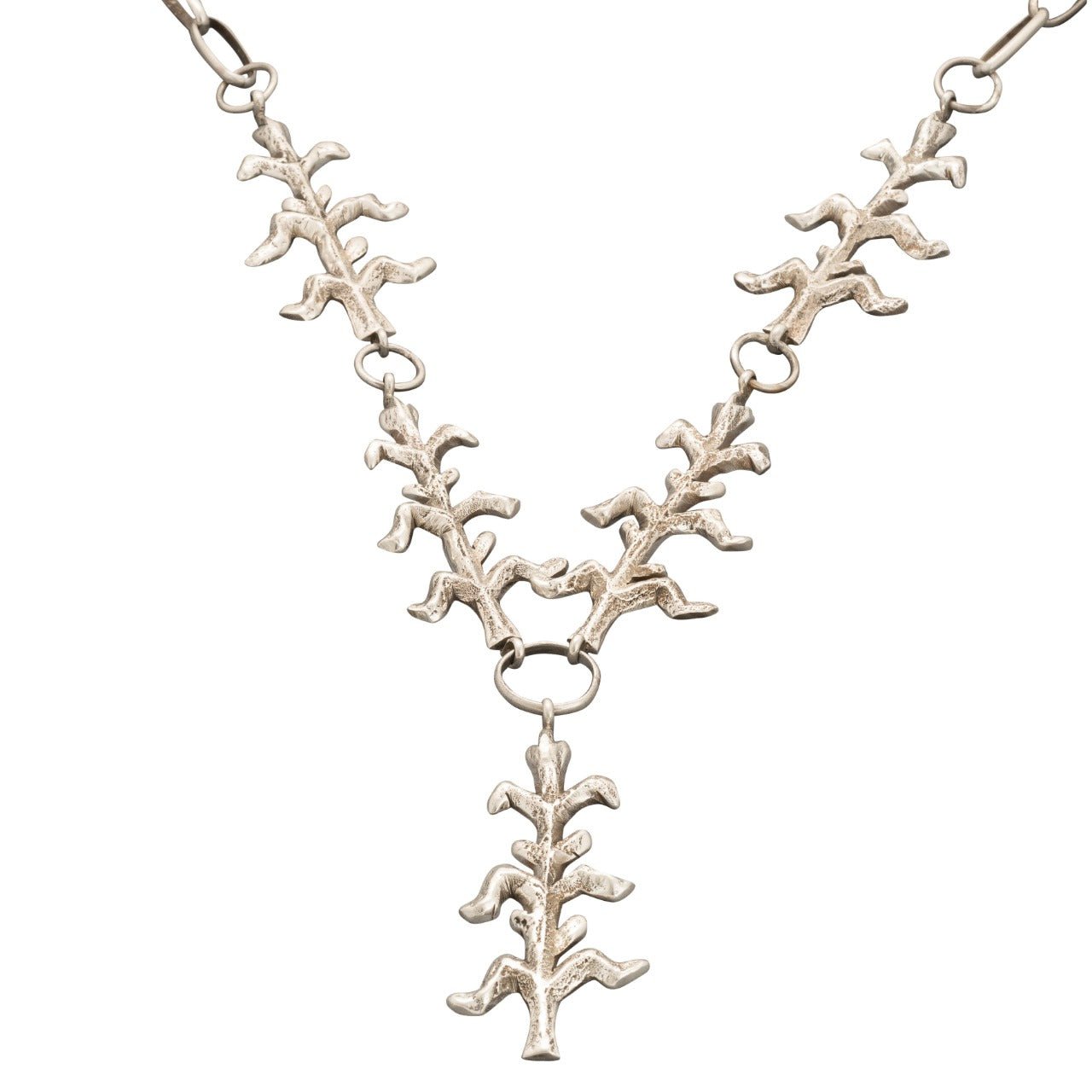 Ira Custer Necklace of Tufa Cast Silver Corn Plants - Turquoise & Tufa