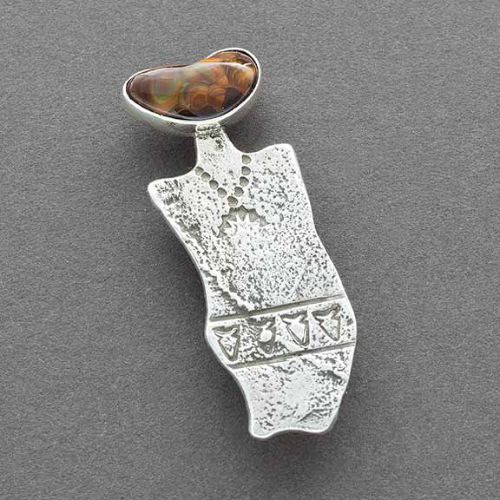 Ira Custer Tufa Cast Silver Figural Pin With Fire Agate - Turquoise & Tufa