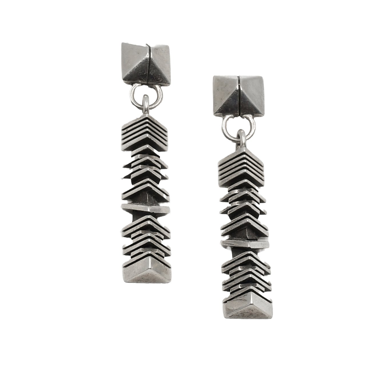 Isaiah Ortiz Silver Dangle Geometric Earrings - Turquoise & Tufa