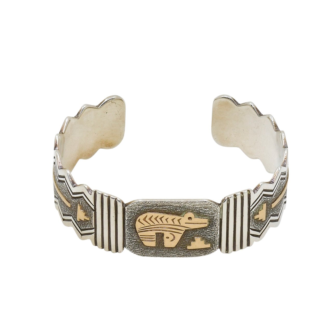 Jack Tom Spirit Bear Bracelet of Silver and 14kt Gold - Turquoise & Tufa