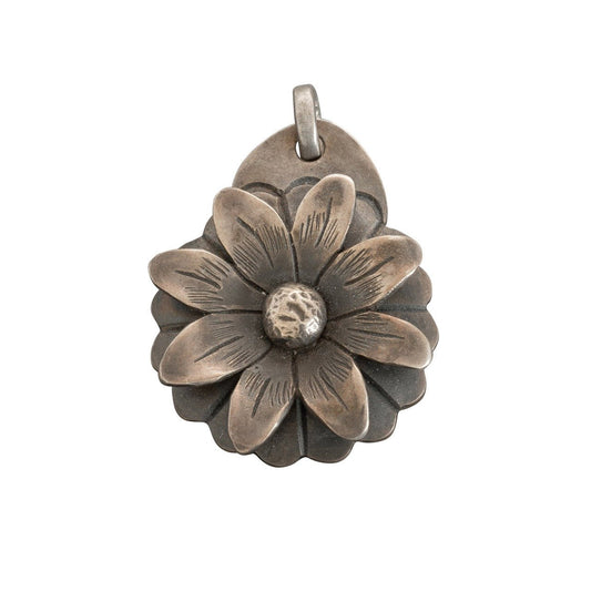 James Faks Flower Pendant of Sterling Silver - Turquoise & Tufa
