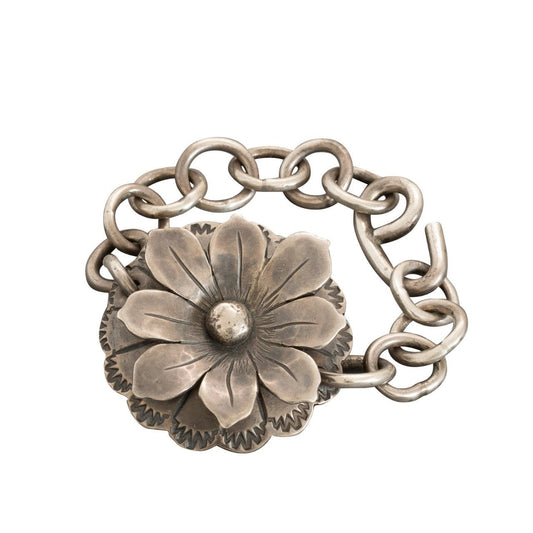 James Faks Sterling Silver Flower Link Bracelet - Turquoise & Tufa