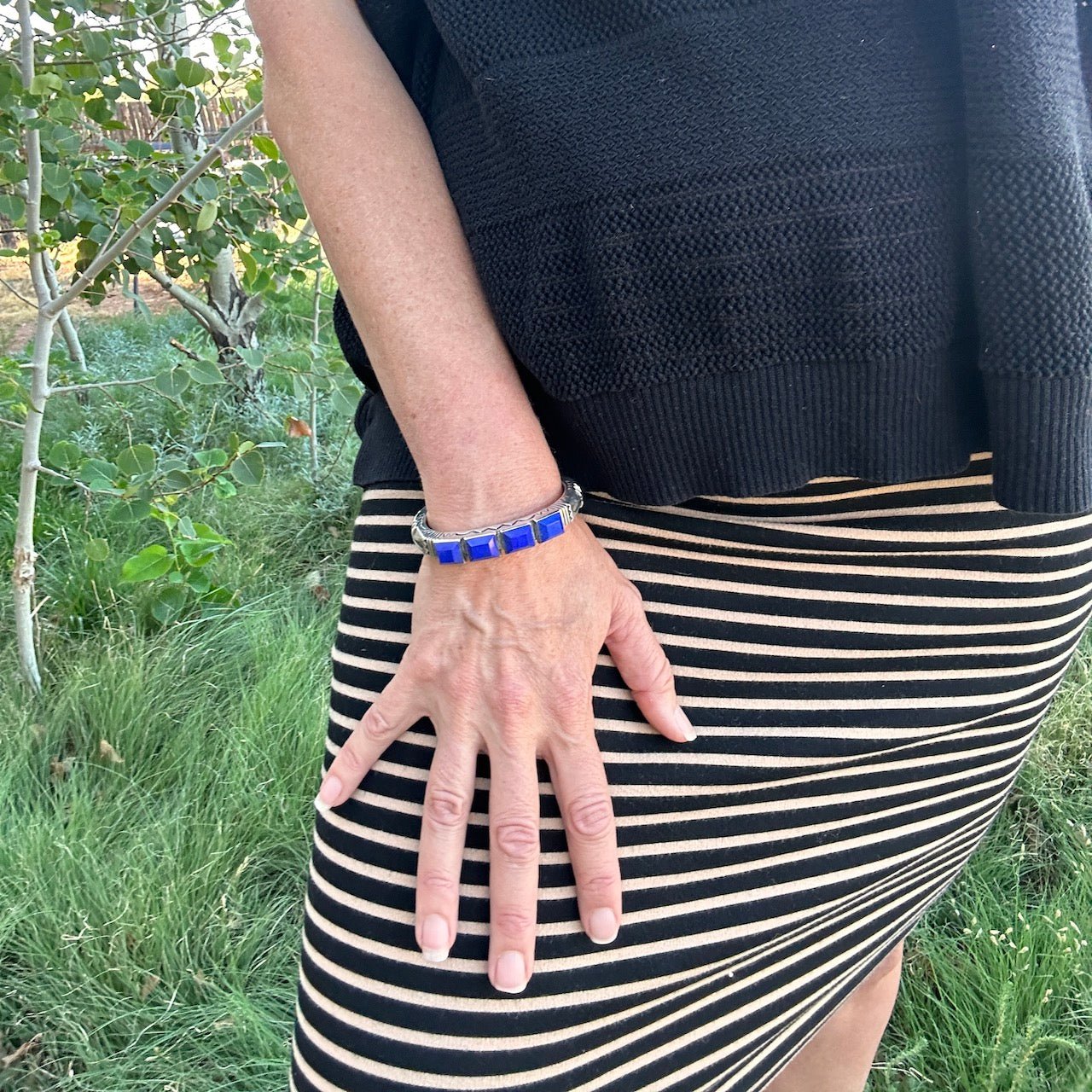 Jennifer Curtis Royal Bracelet With Beveled Natural Lapis Stones - Turquoise & Tufa