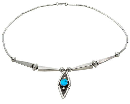 Joe H. Quintana Necklace of Silver & Turquoise - Turquoise & Tufa