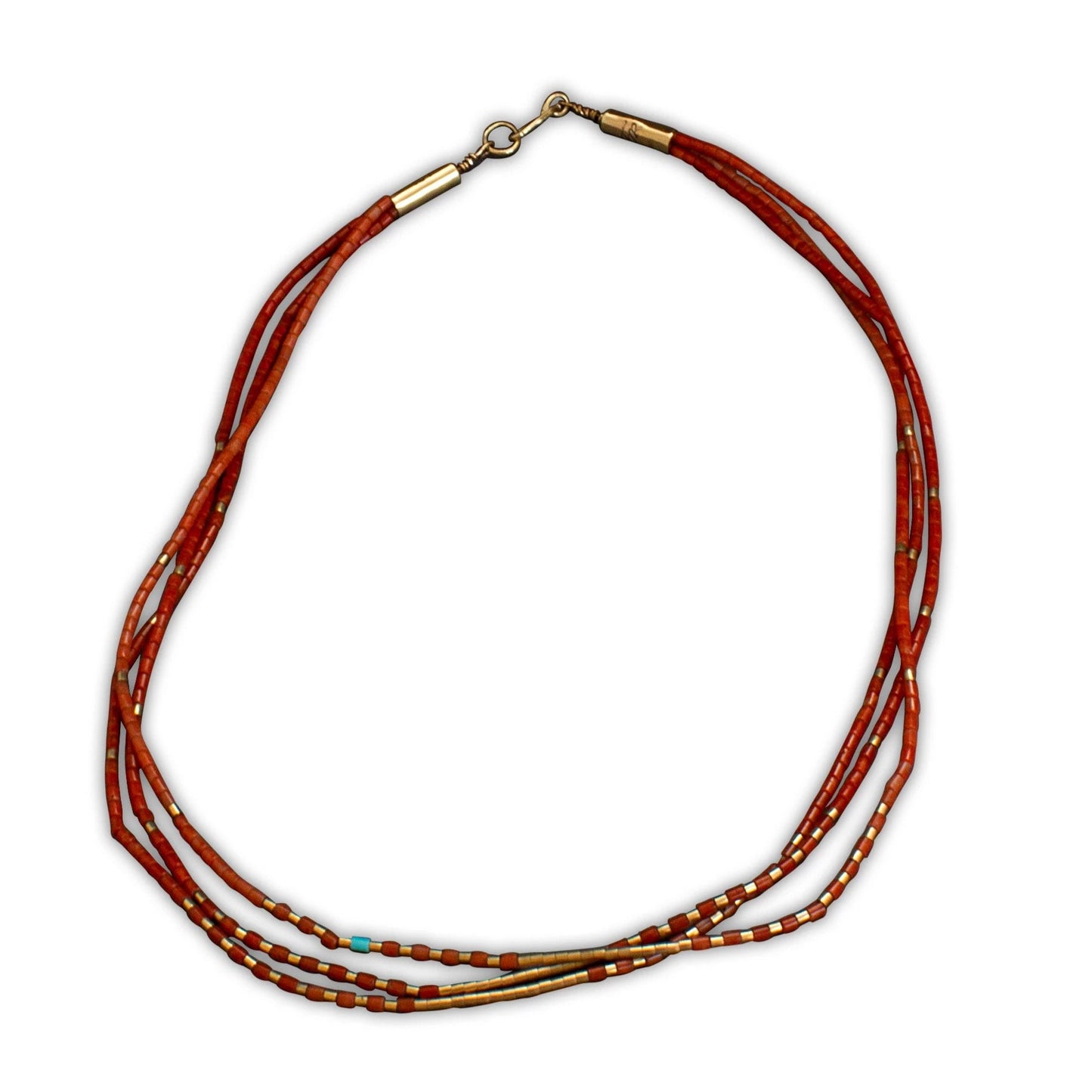Johnny and Marlene Rosetta Necklace 3 Strands of Natural Coral and Gold - Turquoise & Tufa