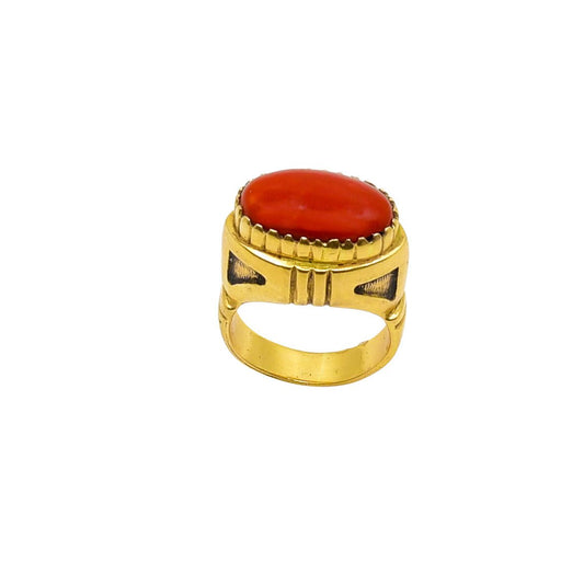 Julian Lovato Ring of 14kt Gold and Coral - Turquoise & Tufa