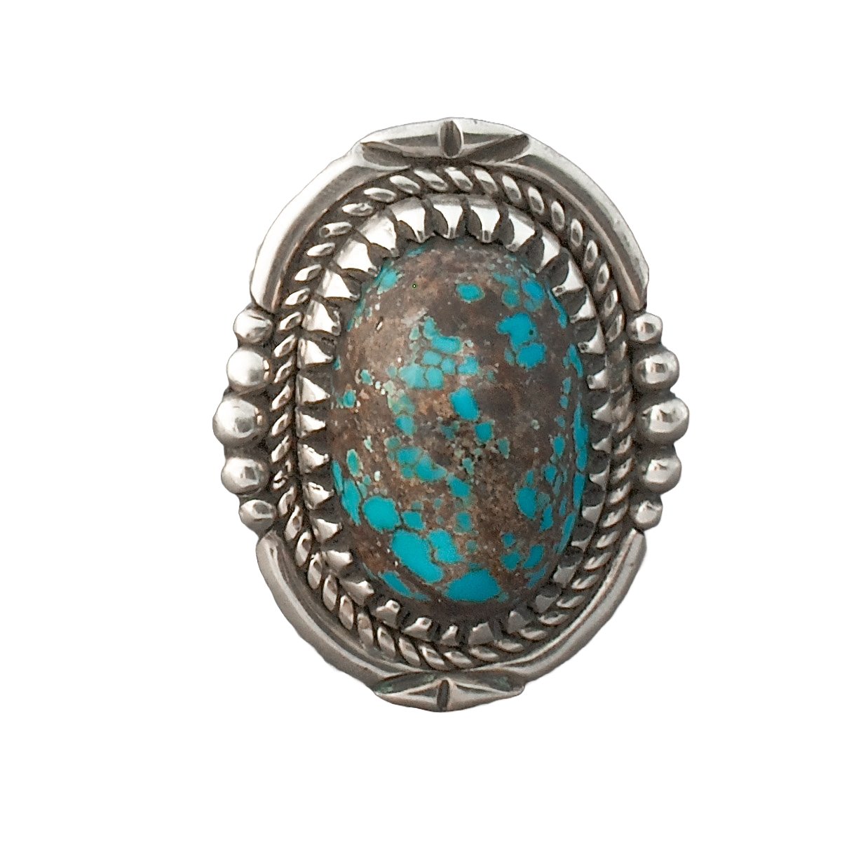 Large Navajo Ring of Turquoise and Silver By Bob Robbins - Turquoise & Tufa