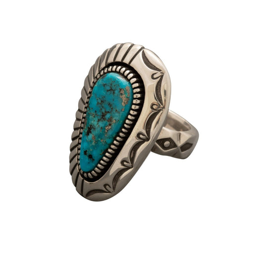 Large Ring by Jennifer Curtis of Natural Morenci Turquoise - Turquoise & Tufa