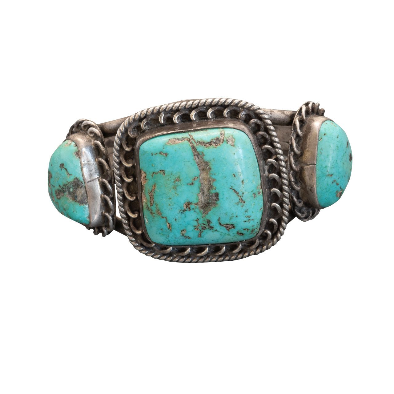 Large Vintage Chunky Turquoise Bracelet Of Pueblo Origin - Turquoise & Tufa