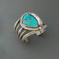 Large Vintage Navajo Bracelet of Heavy Silver and Morenci Turquoise - Turquoise & Tufa