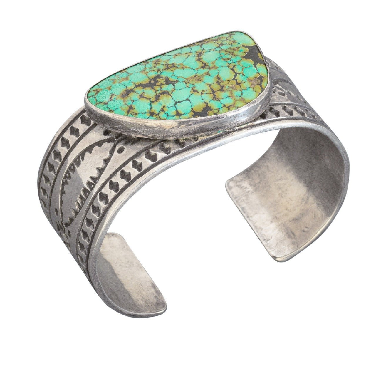 Large Vintage Navajo Turquoise Cuff By Ben Yellowhorse - Turquoise & Tufa