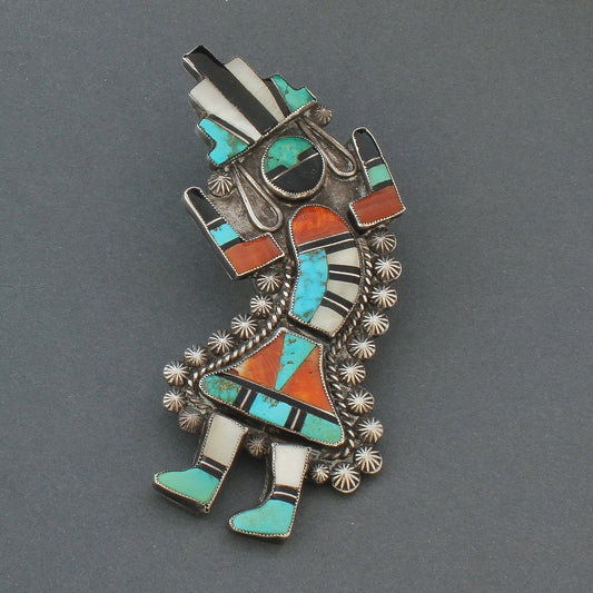 Large Zuni Rainbow Man Pin of Inlay Circa 1945 - Turquoise & Tufa