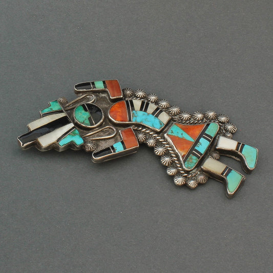 Large Zuni Rainbow Man Pin of Inlay Circa 1945 - Turquoise & Tufa